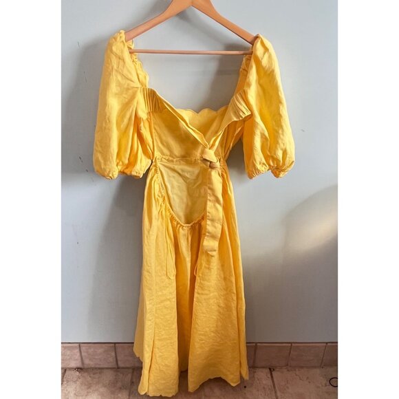 Mable Yellow Midi Dress With Scalloped Neckline & Puff Sleeves - Sz.‎ M - Picture 4 of 8